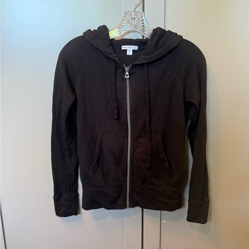 James Perse black vintage terry zip up hoodie size 0